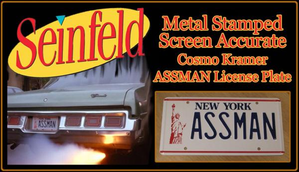 Seinfeld "ASSMAN" - Full Size Metal Stamped License Plate