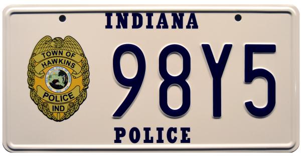 STRANGER THINGS - Hopper’s Blazer 98Y5 (Indiana Police) - Prop Replica Metal Stamped License Plate picture