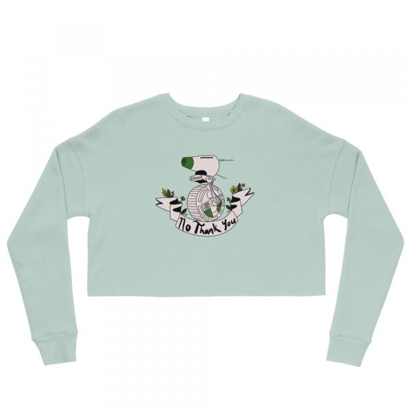 "No Thank You" Cropped Pullover Sweatshirt (Green) picture