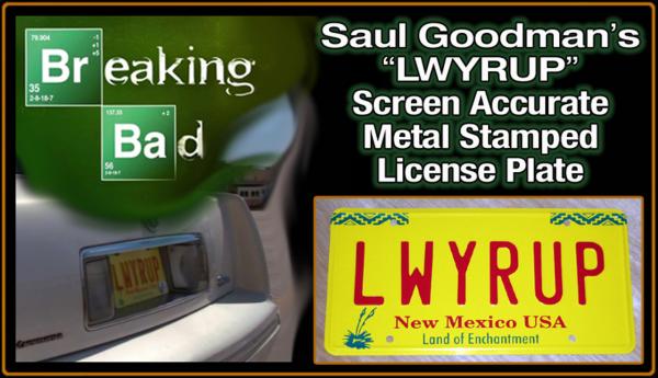 BREAKING BAD (TV Series) - "LWYRUP" - Prop Replica Metal Stamped License Plate picture