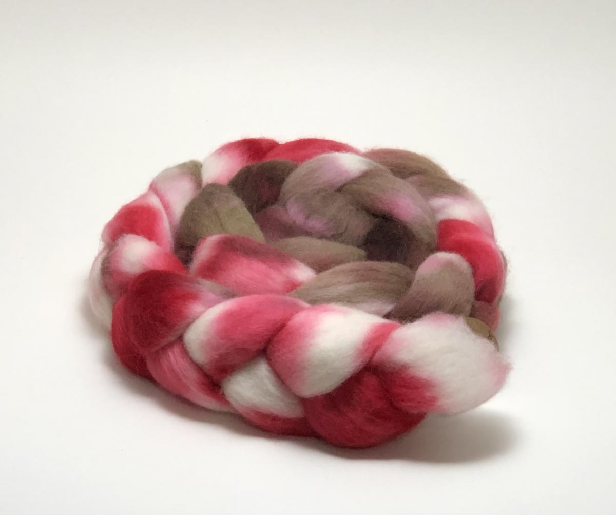 Indie Dyed Corriedale Wool Combed Top Drafts Easily For Spinning and Felting Fiber Art Gray Based Shades of Purple /& Brown Hand Dyed