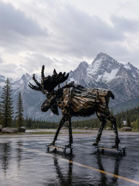 One-of-a-Kind Metal Moose Sculpture