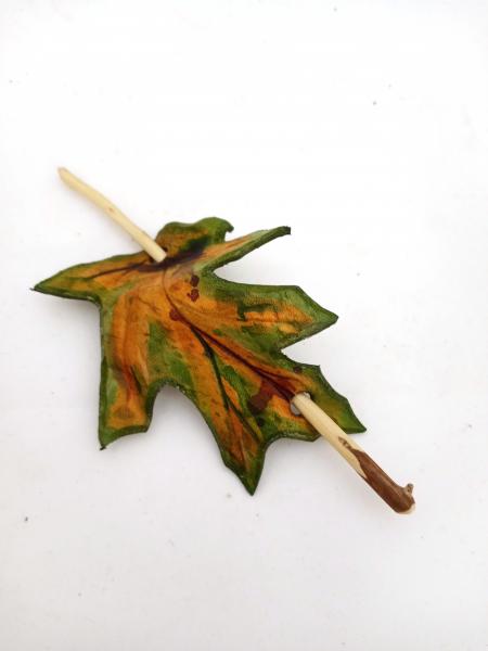 Leather Leaf Hair Stick Barrette - Spring or Fall Oak Leaf Hair Barrette picture