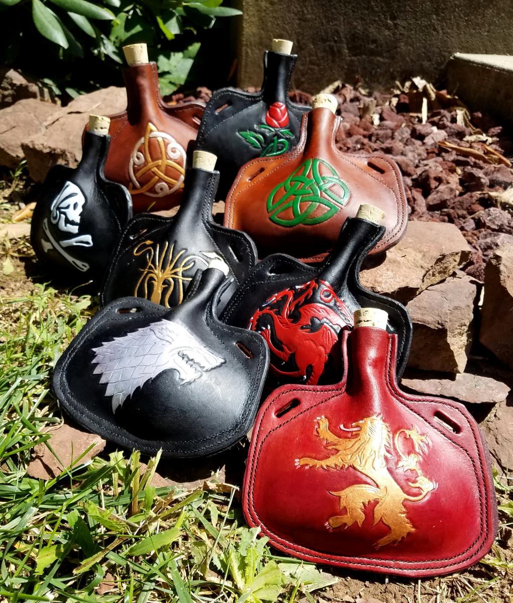 Leather Bottle - Small Medieval Style Wine Skin picture