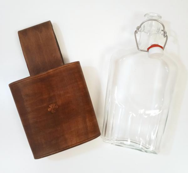 Large Leather Flask Holder - Glass Swing Top Flask Included picture