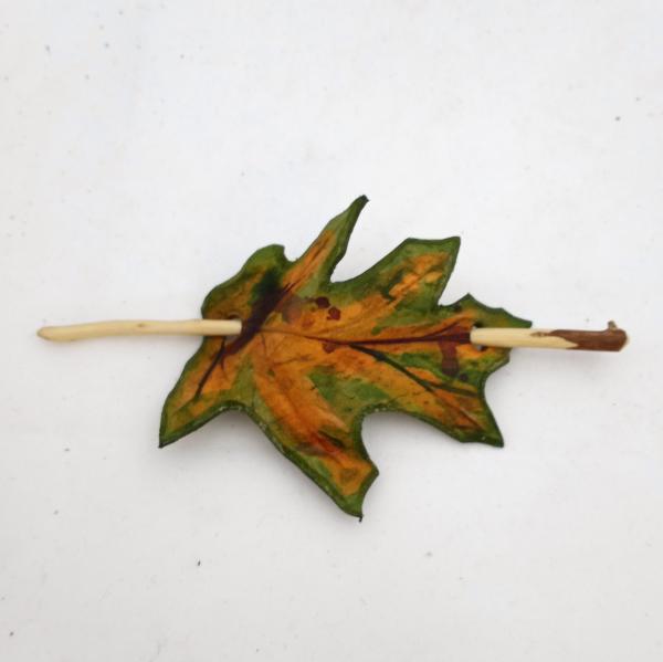 Leather Leaf Hair Stick Barrette - Spring or Fall Oak Leaf Hair Barrette picture