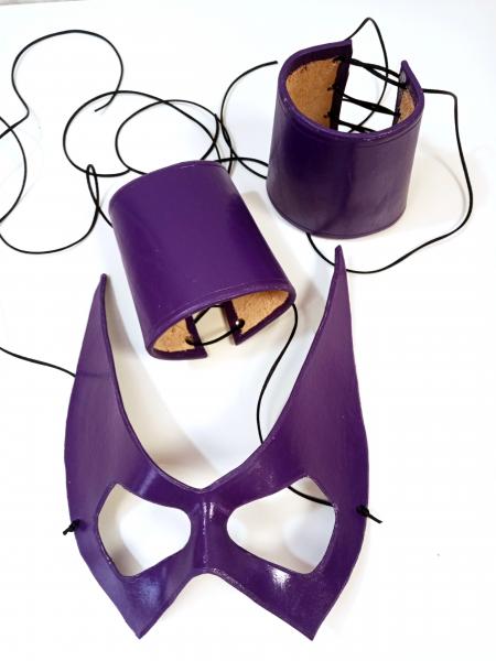 Leather Huntress Mask - Purple Cosplay Mask - Matching Cuffs Available