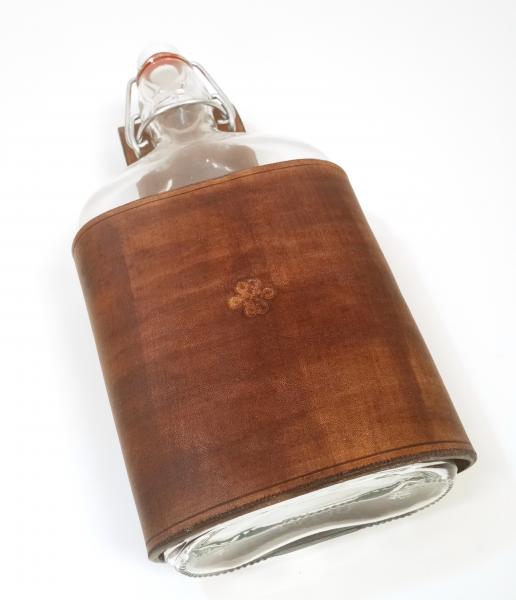 Large Leather Flask Holder - Glass Swing Top Flask Included picture