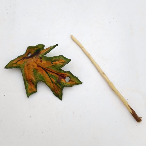 Leather Leaf Hair Stick Barrette - Spring or Fall Oak Leaf Hair Barrette picture