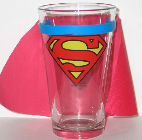 Superman S Chest Logo Caped 16 Ounce Pint Glass, NEW UNUSED