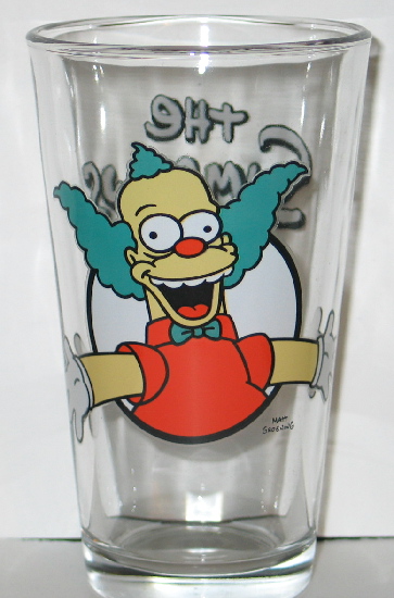 The Simpsons TV Series Krusty the Clown Figure Illustrated Pint Glass NEW UNUSED picture