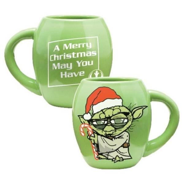 Star Wars Yoda as Santa Merry Christmas! 18 oz Oval Ceramic Holiday Mug NEW picture