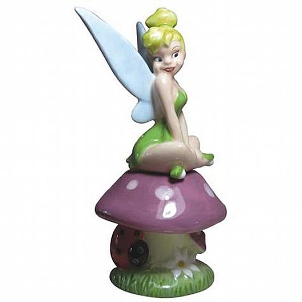 Disney's Tinkerbell on a Mushroom Ceramic Salt and Pepper Shakers Set NEW UNUSED