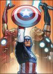 Marvel Iron Man Cap and Thor Reaching Comic Art Refrigerator Magnet NEW UNUSED