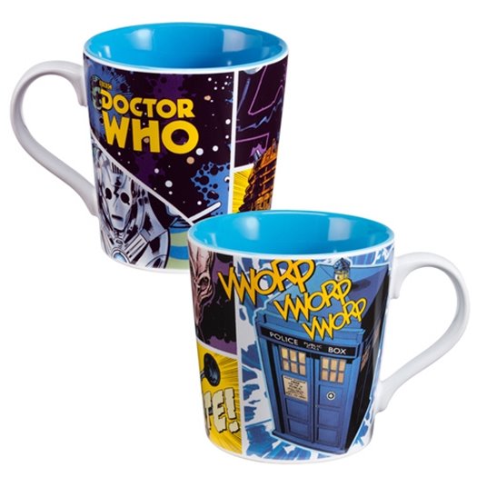 Doctor Who Tardis and Villains Comic Art 12 oz. Ceramic Coffee Mug, NEW UNUSED
