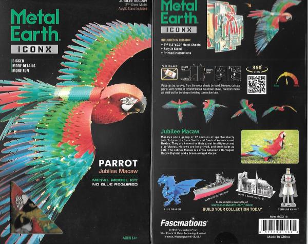 ICONX Jubilee Macaw Metal Earth Laser Cut 3-D Colored Steel Model Kit NEW SEALED picture