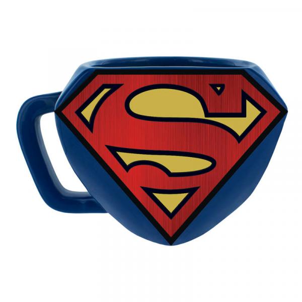Superman S Chest Logo Blue Shaped Embossed 18 oz Ceramic Coffee Mug NEW UNUSED picture