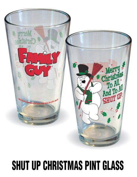 The Family Guy Merry Christmas Shut Up 16 oz Illustrated Pint Glass NEW UNUSED