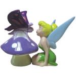 Disney's Tinkerbell Kissing a Butterfly Ceramic Salt and Pepper Shakers Set NEW