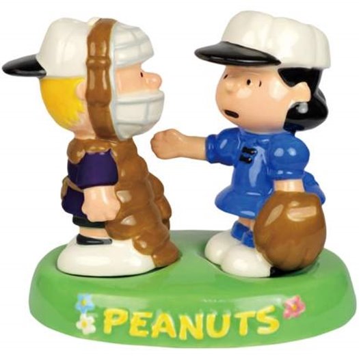 Peanuts Schroeder and Lucy Baseball in Tray Salt and Pepper Shakers Set UNUSED picture