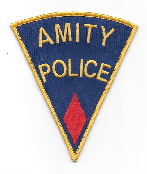 Jaws Movie Amity Police Logo Shoulder Patch, Red Diamond Embroidered Patch, NEW