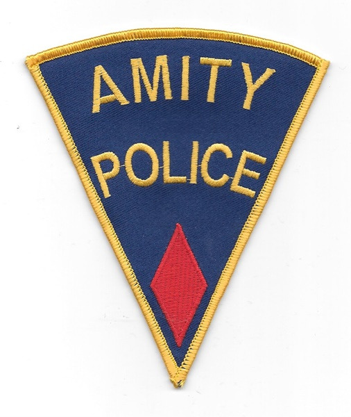 Jaws Movie Amity Police Logo Shoulder Patch, Red Diamond Embroidered Patch, NEW picture