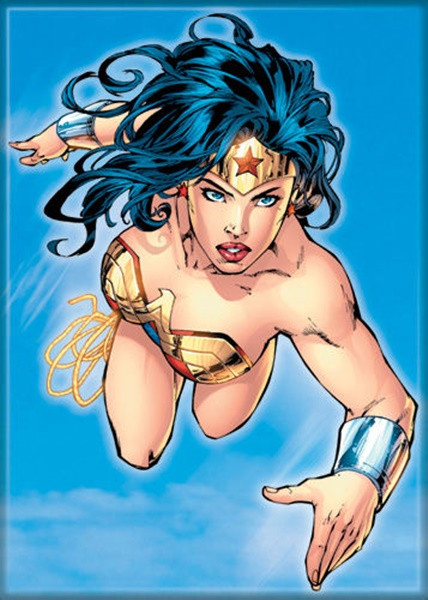 DC Comics Wonder Woman Leaping on Blue Comic Art Refrigerator Magnet NEW UNUSED