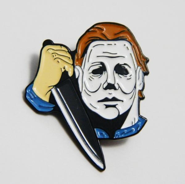 Halloween Movie Michael Myers Face and Hand Holding Knife Metal Enamel Pin NEW picture