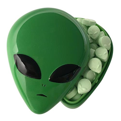 Green Alien Face Extraterrestrial Sours In Embossed Metal Tin NEW SEALED