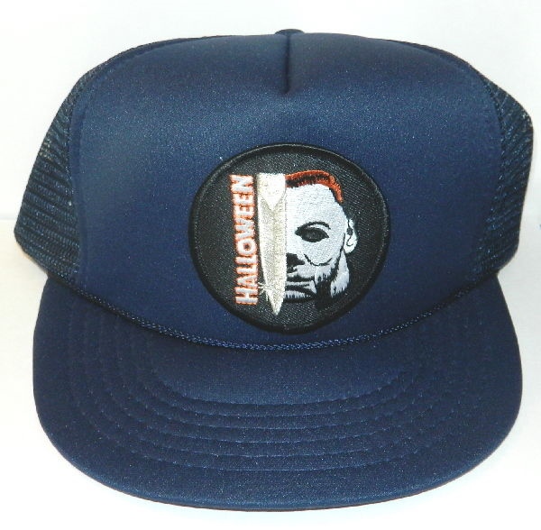 Halloween Michael Myers Face and Knife Name Patch on a Black Baseball Cap Hat picture