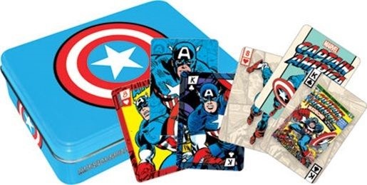 Captain America Tin Box Set of 2 Illustrated Playing Cards Decks, NEW SEALED picture
