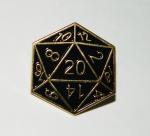 Role Play Gaming Black and Gold D20 Dice Metal Enamel Pin NEW UNUSED