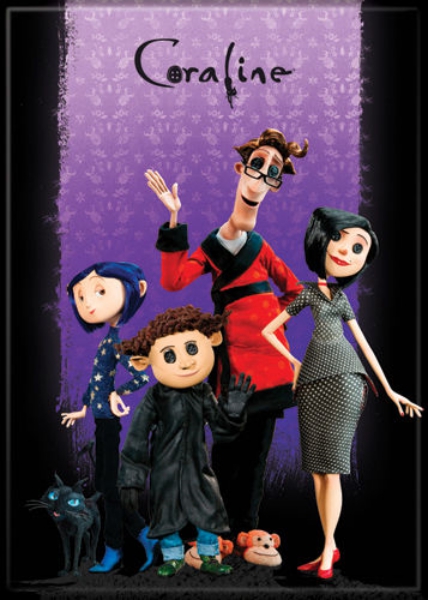 Coraline Animated Movie Family Portrait on Purple Refrigerator Magnet NEW UNUSED