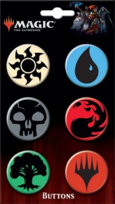 Magic the Gathering CCG Carded Set of 6 Round Mana Symbols Buttons NEW UNUSED