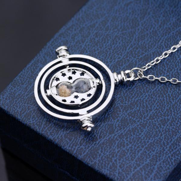 Harry Potter Rotating Time Turner w/ Hourglass Silver Toned Metal Necklace NEW