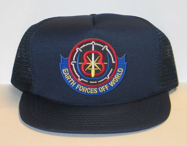 Babylon 5 Earth Forces Off World Patch on a Blue Baseball Cap Hat NEW picture