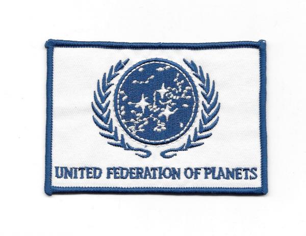 Star Trek The Next Generation UFP Logo Flag Patch White, NEW UNUSED