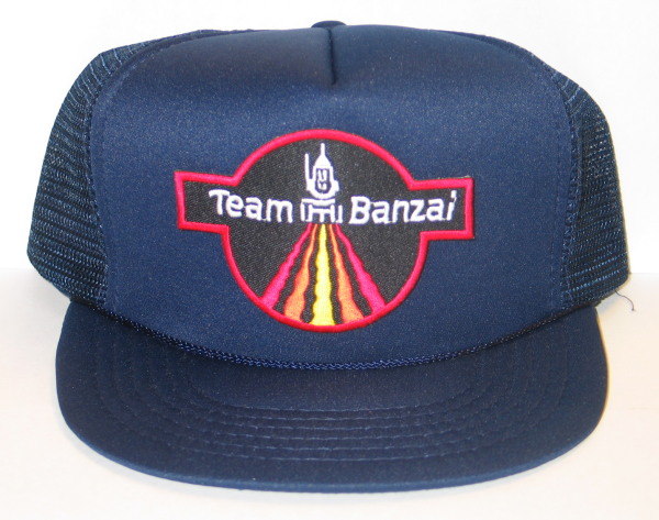 Buckaroo Banzai Team Banzai Logo Embroidered Patch on a Black Baseball Cap Hat