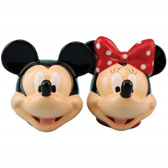 Walt Disney Mickey & Minnie Heads Ceramic Salt and Pepper Shakers Set NEW UNUSED