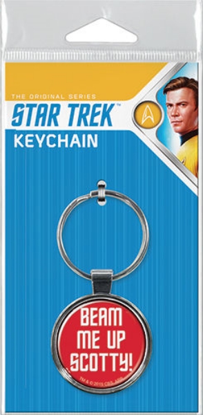 Star Trek TOS Beam Me Up Scotty Phrase Round Metal Key Chain NEW UNUSED