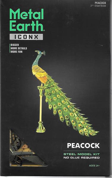 ICONX Male Peacock Metal Earth Laser Cut 3-D Colored Steel Model Kit NEW SEALED picture