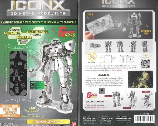 Mobile Suit Gundam MS-06 Zaku II Metal Earth ICONX 3D Steel Model Kit NEW SEALED picture