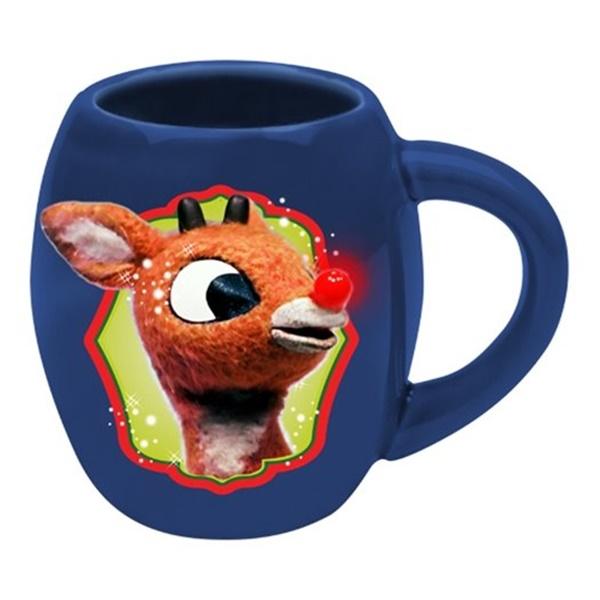 Rudolph the Red Nosed Reindeer Holly Jolly Christmas 18 oz Oval Ceramic Mug NEW picture