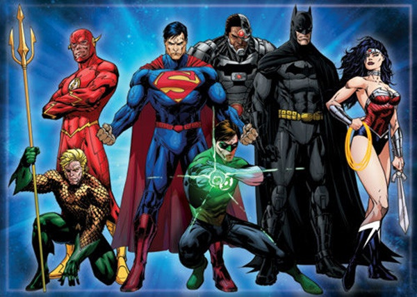 DC Comics Justice League Group on Blue Comic Art Refrigerator Magnet NEW UNUSED
