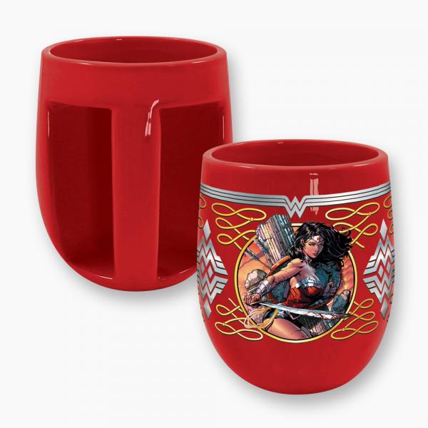 DC Comics Wonder Woman Fighting w/ Sword Inverted Handle Ceramic Coffee Mug NEW