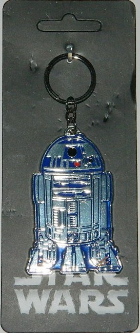 Star Wars R2-D2 Figure Die-Cut Silver and Blue Metal Enamel Keychain NEW UNUSED picture