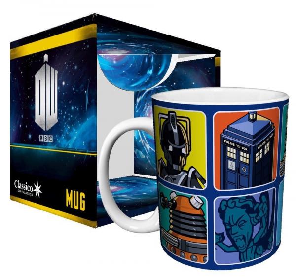 Doctor Who Cartoons Comic Art Squares 11 oz. Ceramic Coffee Mug, NEW UNUSED #717