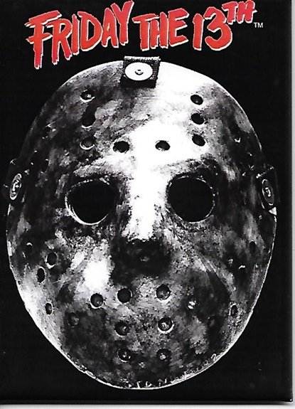 Friday the 13th Movie Hockey Mask Image On Black Refrigerator Magnet NEW UNUSED