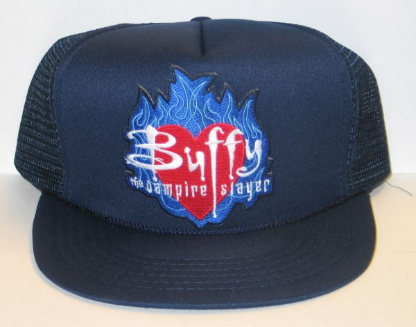 Buffy The Vampire Slayer Flames Logo Patch on a Blue Baseball Cap Hat NEW