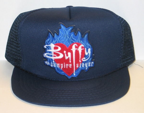 Buffy The Vampire Slayer Flames Logo Patch on a Blue Baseball Cap Hat NEW picture